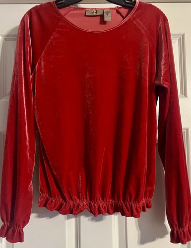 I.E. Bohemian Crushed Velvet Gr. S Langarm Rüschen Bündchen/Saum Stretch Bluse