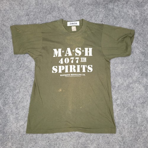 Vintage MASH 4077th T-Shirt Small Green 80s 90s Distressed TV Series Tee