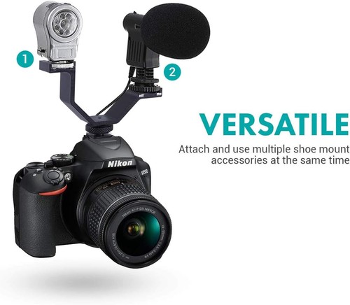 Camera Dual Cold Shoe Mount Bracket for Lights Monitors Microphones Accessories - Picture 5 of 6
