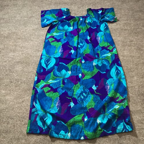 Vintage Hawaiian Dress 22 Aloha MuMu Made in Hawaii Blue Purple Green Mrs Roper - Picture 9 of 9