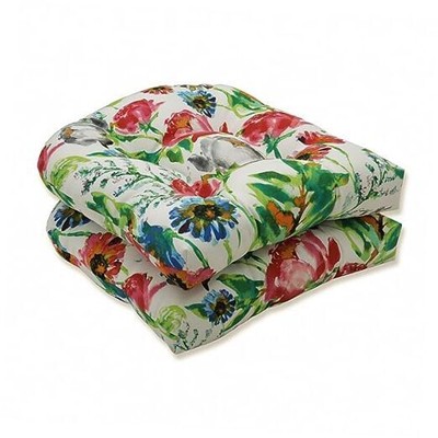  Bright Floral Indoor/Outdoor Chair Seat 19'' x 19'' Pink/Blue Flower Mania