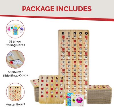 Jam-Proof Bingo Cards with Sliding Windows 50 Reusable Shutter Cards 75 Cards