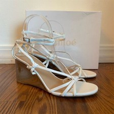 Chlo  Women's Rebecca White Strappy Wedge Sandals Size 39/9 Casual Spring