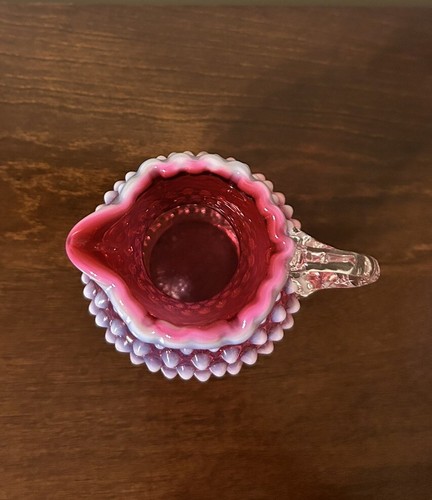 Vintage 1960s Fenton Cranberry Opalescent Hobnail 5.5” Syrup Jug Pitcher #3762 - Picture 5 of 7