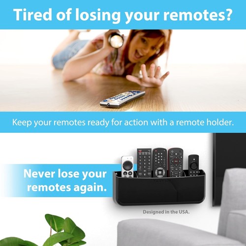 Hole-Free Remote Holder Premium Black for 5-6 Remotes No Drilling Required - 第 2/9 張圖片