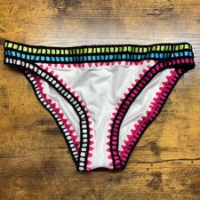 Bar III White Pink Trim Cheeky Bikini Bottom Size XL NWT