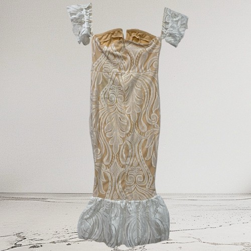 Pretty Little Thing Bardot Lace Frill Hem Midi Dress Women’s Size 4 NWT - Picture 5 of 24