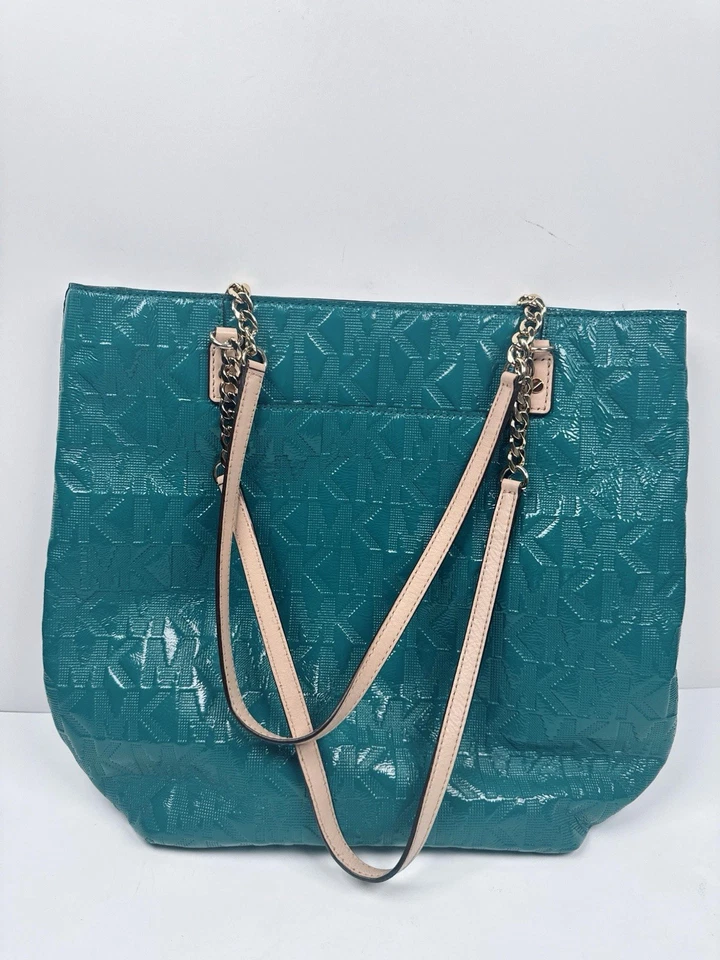 Bolso de Mano Michael Kors Jet Set NS Cadena Verde Mar Profundo MK Firma Patente Cuero Foto 4 de 4