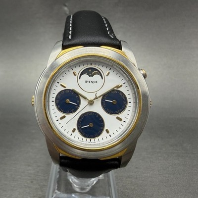 Seiko Avenue Moon Phase Watch Men 35mm White Dial Two Tone Daydate New Battery