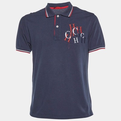 CH Carolina Herrera Navy Blue Logo Embroidered Cotton Polo TShirt