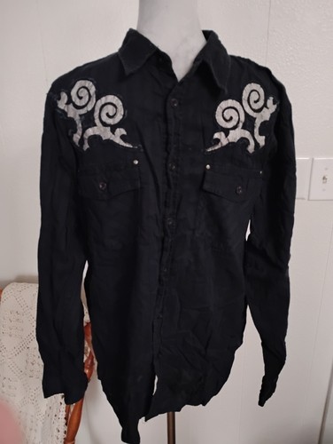 Men's Black Button Up Shirt large Y2K Long Sleeve Shirt skater grunge (14j80) - Picture 1 of 11