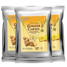 Lemon Ginger Chews-Ginger Candy-3 Packs X 1 Lb -Soft Sweets-Party Snack