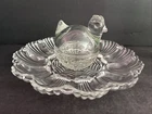 Vtg Anchor Hocking Clear Glass Small Hen On Nest 10” Scalloped Deviled Egg Plate
