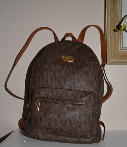 Michael Kors Jet Set Signatures Large Brown Logo leather Backpack - Picture 4 of 16