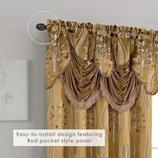 Cortinas Para Sala De Estar Elegantes Con Cenefas 54X84 Modernas Oro 2 Paneles