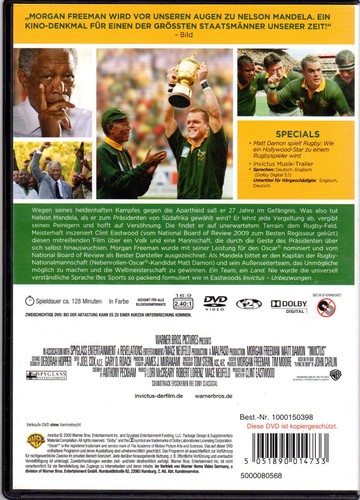 DVD/Film "Invictus - Unbezwungen" mit Matt Damon & Morgan Freeman 2009 Warner - Bild 2 von 3