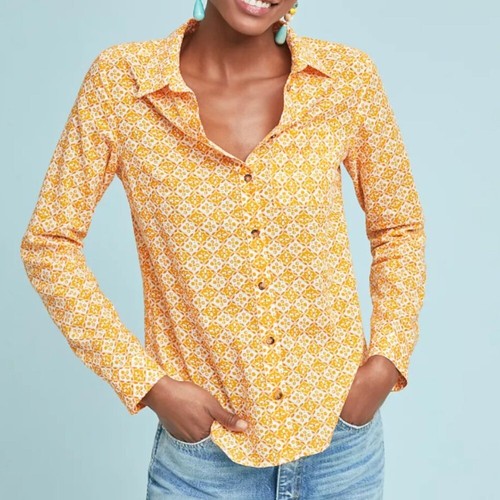Camisa Maeve Anthropologie Petrin Naranja Blanca Geométrica Floral Botón Talla 6 Nueva Sin Etiquetas - Imagen 11 de 12