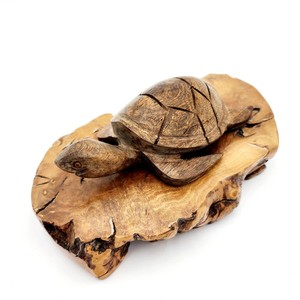 Carved Wood Turtle on a Wooden Base-Carved Wood Turtle-Handmade-Vintage