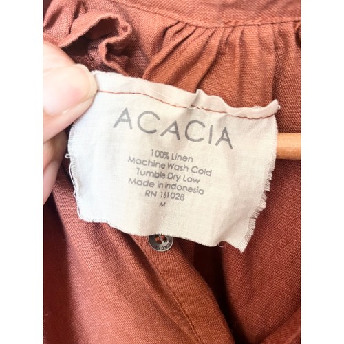 ACACIA Mimi Top 100% Linen Sz Medium Rust Brown Short Sleeve Button Front Casual - Picture 7 of 7