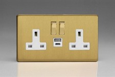 2-Gang 13A Single Pole Switched Socket with Dual USB Charging Ports - White