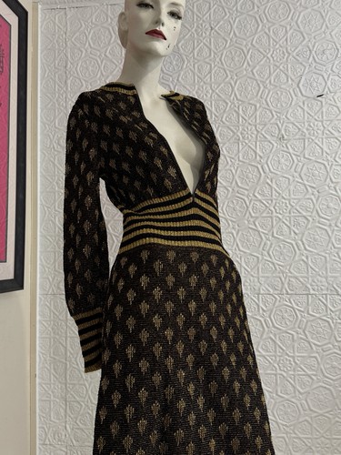 Vintage Designer Sweater dress 1970s-1980s-Goldworm Knitwear-Black Gold-Metallic - Picture 19 of 24