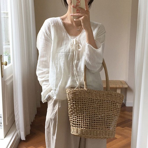 Bolso de Paja Playa Cartera Tejido Vacaciones Bambú Mango Bolsos de Mano para Mujer - Imagen 2 de 11