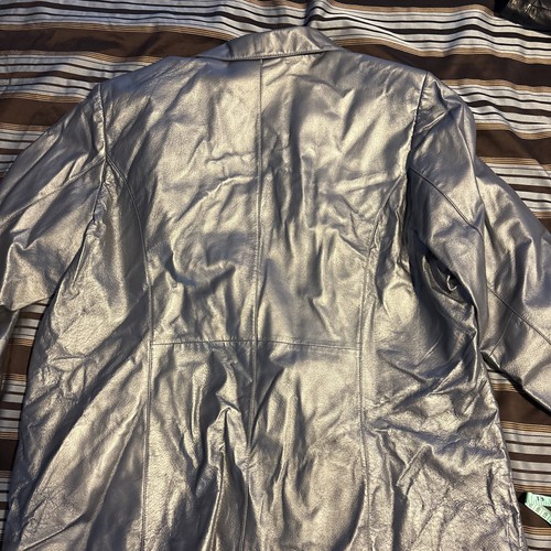 Chaqueta Abrigo Roaman's 100% Cuero 22w Cuello Botón Delantero Manga Larga Plateada - Imagen 15 de 20