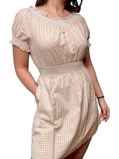 J Crew Womens Gingham Smocked Midi Dress Size M Puff Sleeve Empire Waist Cottage