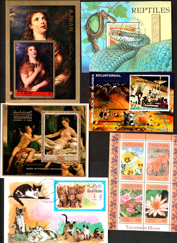 6 Souvenir/Deluxe Sheets  =  Nude - Snakes = Space = Flowerss = Religious & Cats