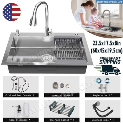 #ad Drop In Kitchen Sink Top Mount 23.5quot; Single Bowl Stainless Steel Under Sink $83.99