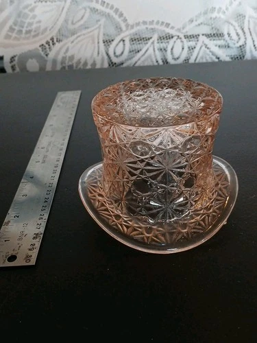 Vintage Fenton Daisy & Button Top Hat Glass Toothpick Trinket Holder Pink