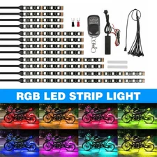 RGB Motorcycle 5050 LED Strip Light Neon Under Glow Remote Control 12PCS NEW