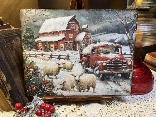 Weihnachten auf dem Bauernhof, Schaf, Scheune, LKW, Handarbeit Plakette / Schild #7 - Bild 1 von 3