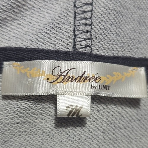 Andree by Unit Embroidered Floral Faux Suede Terry Hoodie Sweatshirt Grey M - Picture 2 of 7