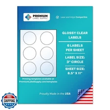 Premium Label Supply Glossy Clear Sticker Round Labels – 3" Circle – Laser/In
