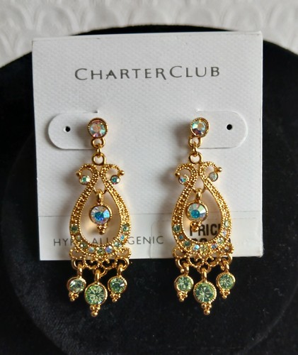 Charter Club goldfarbene Ohrhänger Ohrhänger irisierend Aquamarin Strass  - Bild 1 von 8