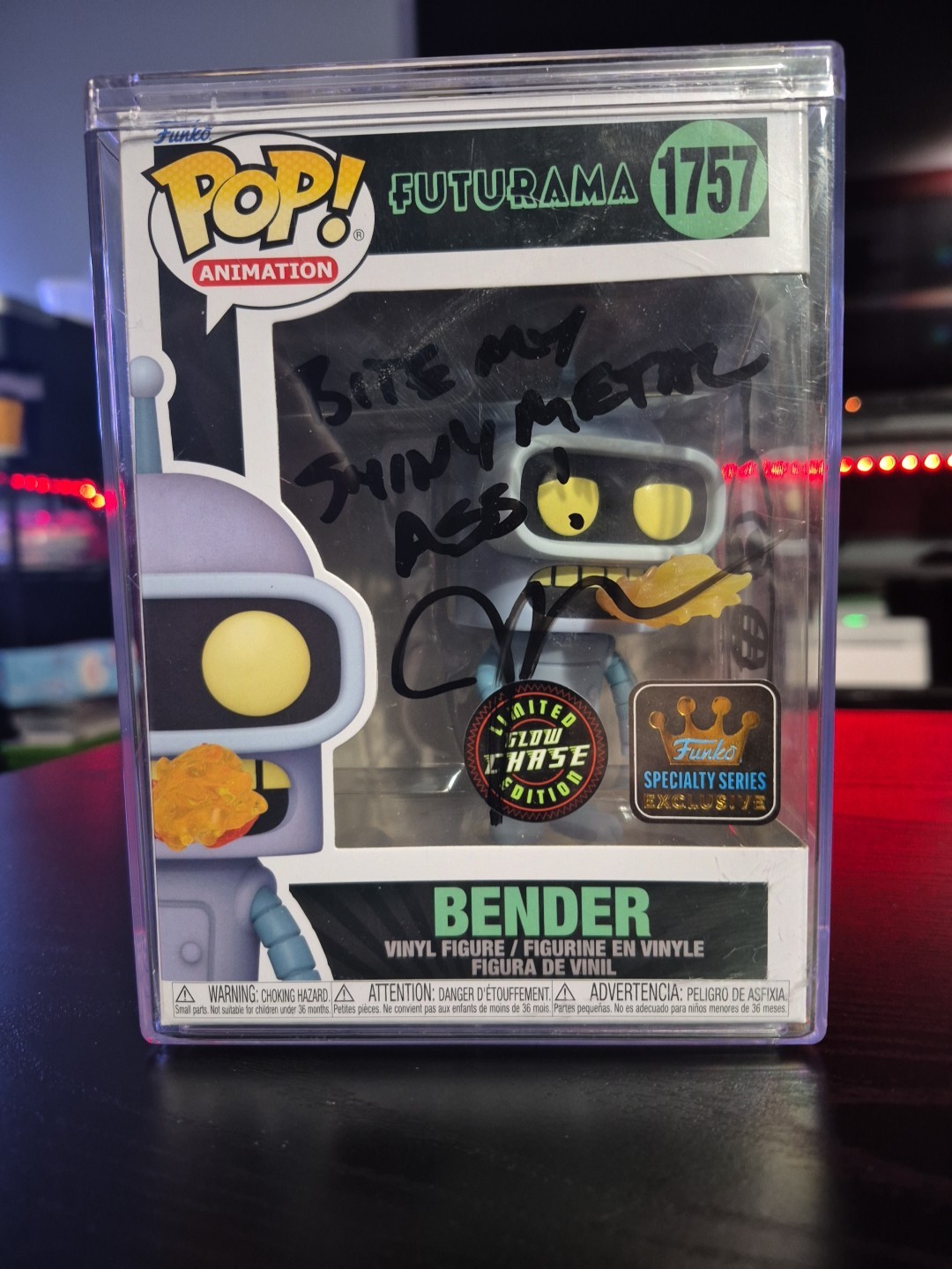 Funko Pop Futurama Bender #1757 Firmado John DiMaggio Glow Chase con Jsa