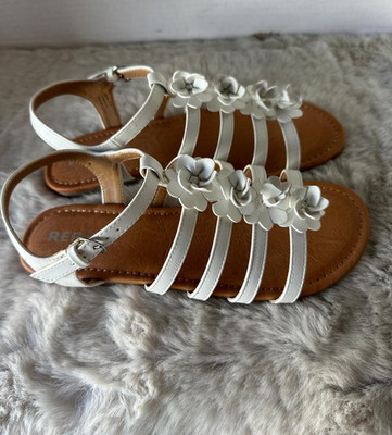 Report Carmenia Girls Gladiator Sandals Size 5 White Floral Applique Boho Summer