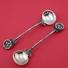 pr Rare Sterling Silver Gorham Birds Nest 1865 Master Salt Spoons