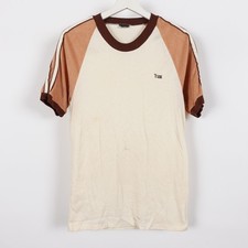 Vintage 1970s Traxx Terry Cloth Short Sleeve Men's Small T shirt MOD Brown Tan