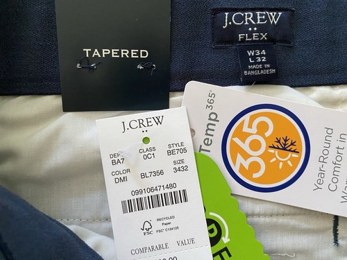 NEW! J Crew Mens 365TruTemp Thompson Flex Chinos Golf Pants Tapered W34x L32 - Picture 2 of 10