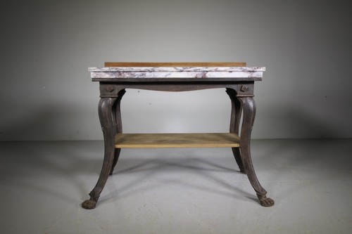 Shapely 19th Century Antique Iron & Marble Table - Picture 3 of 7