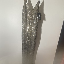 Fashion Nova Truth Hurts Sequin Midi Dress Black Gold Strappy Sleeveless XL