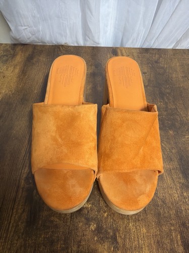 Charlotte Stone Kayla Orange Suede Wood Platform Clogs Women’s 8 Sandals - Picture 3 of 20