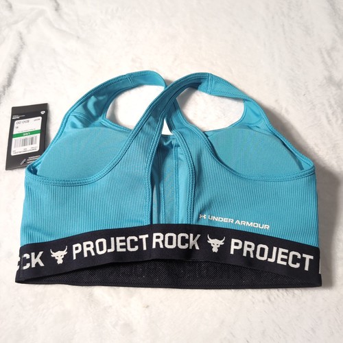Sujetador deportivo Under Armour Project Rock Brahma Bull negro/azul para mujer talla grande” - Imagen 3 de 4