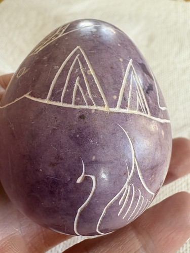 Stone Alabaster Egg Purple - Hand Etched Carved Rabbit -e - Picture 5 of 9