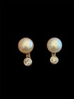 Solid 925 Sterling Silver 6mm Freshwater Pearl Cz Accent Stud Earrings