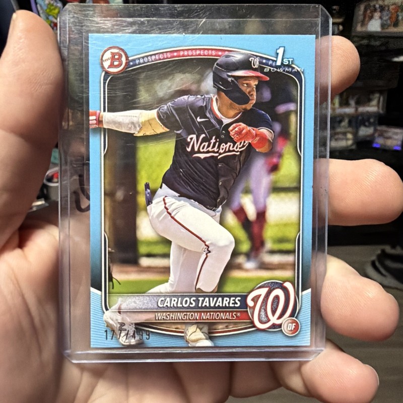 2025 Bowman #BP-28 Carlos Tavares Sky Blue /499 Washington Nationals