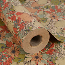 Kraft Floral Wrapping Paper Jumbo Roll, All Occasion Flower Gift Wrap Paper for