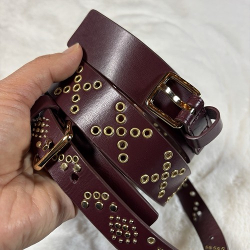 Rebecca Minkoff Größe Medium Gold Nieten Leder Wickelgürtel Aubergine Farbe - Bild 3 von 7